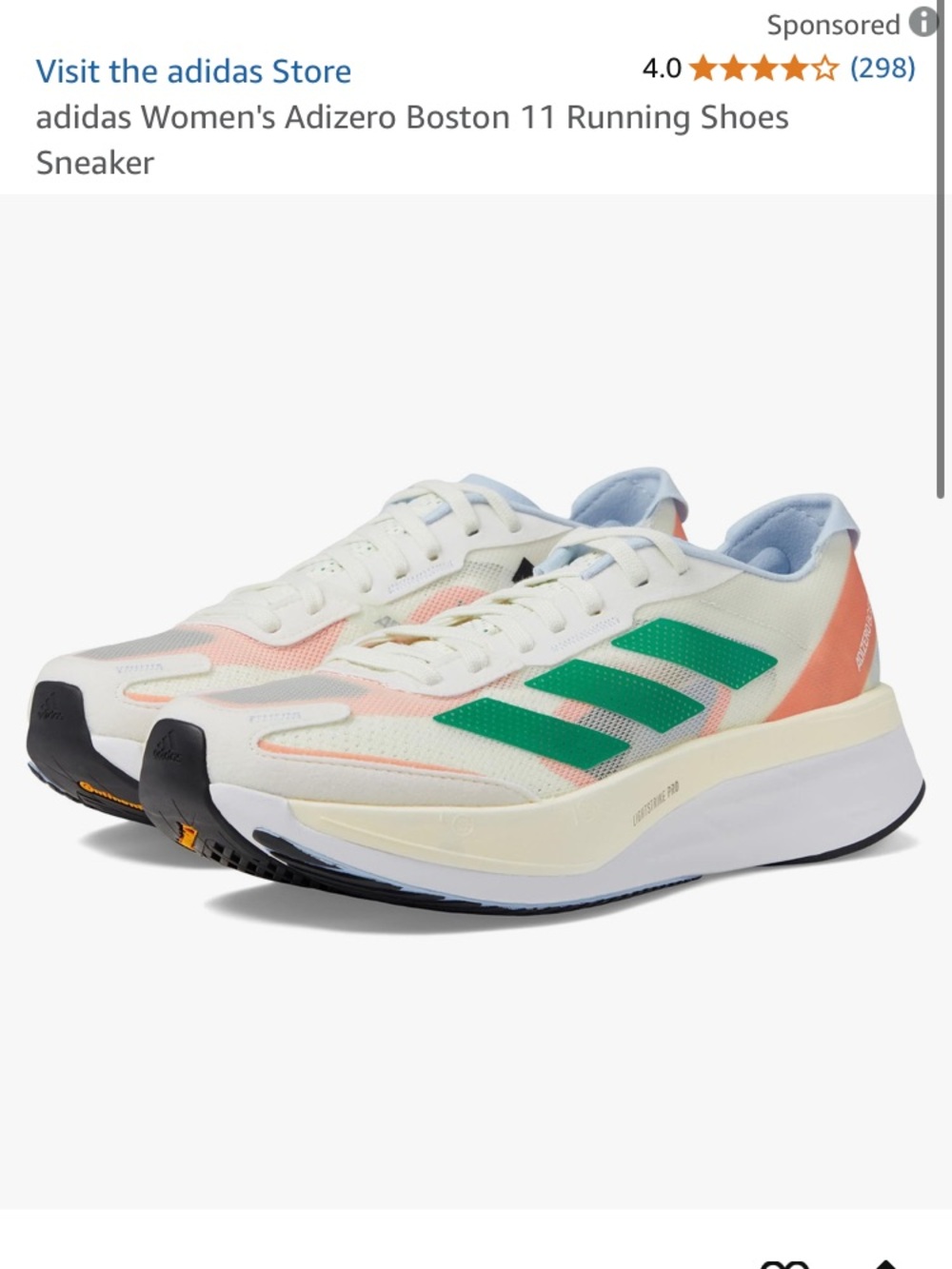 adidas Women's Running Sneakers - White, Green & Coral Accents